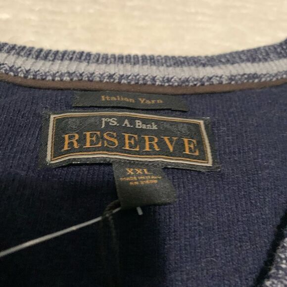 Jos A Bank Reserve V Neck Italian Yarn Sweater Blue Wool Blend Size XXL NWT - Picture 2 of 7